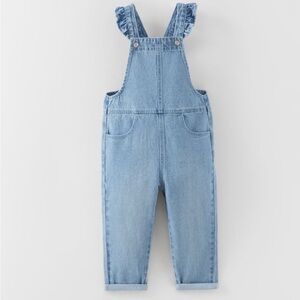 Denim Overalls with Ruffle Straps